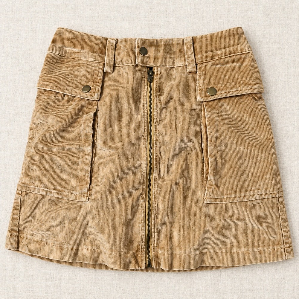 Oli & Hali Tan Corduroy Zip Front Mini Skirt Cargo Pockets MB1043 Medium
